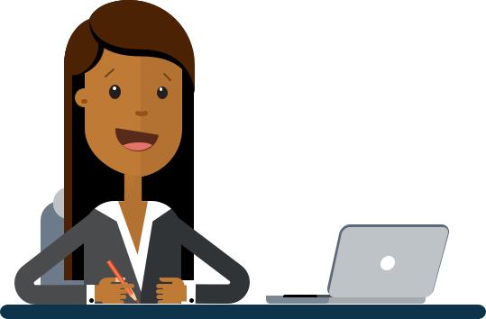 Animated Businesswoman at desk with computer