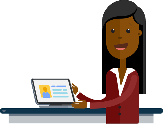 Animated woman working on laptop